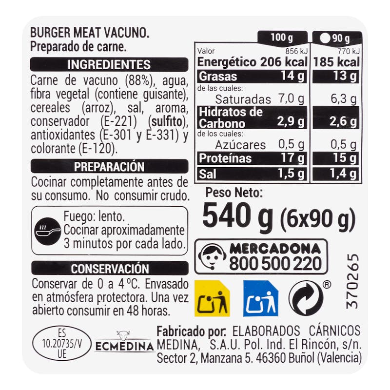 Burger de vacuno — otra vista del envase