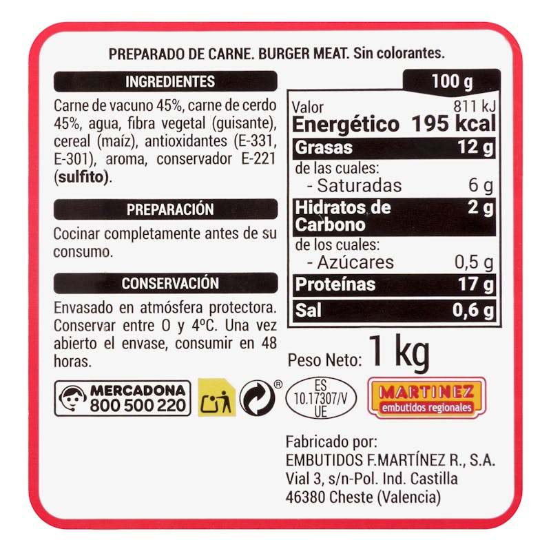 Preparado de carne picada vacuno y cerdo — otra vista del envase