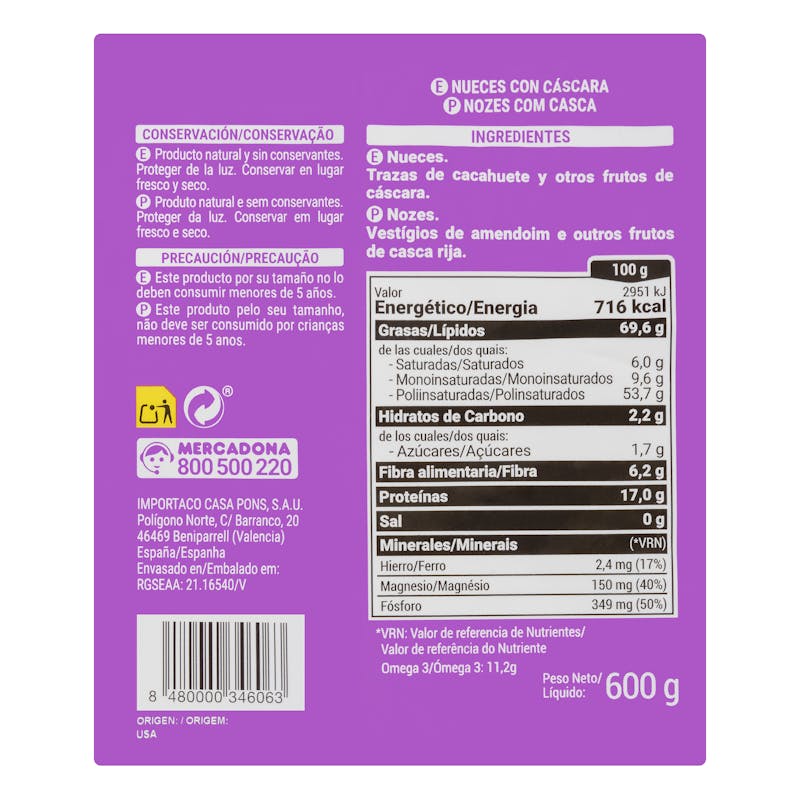 Nuez natural Hacendado — otra vista del envase