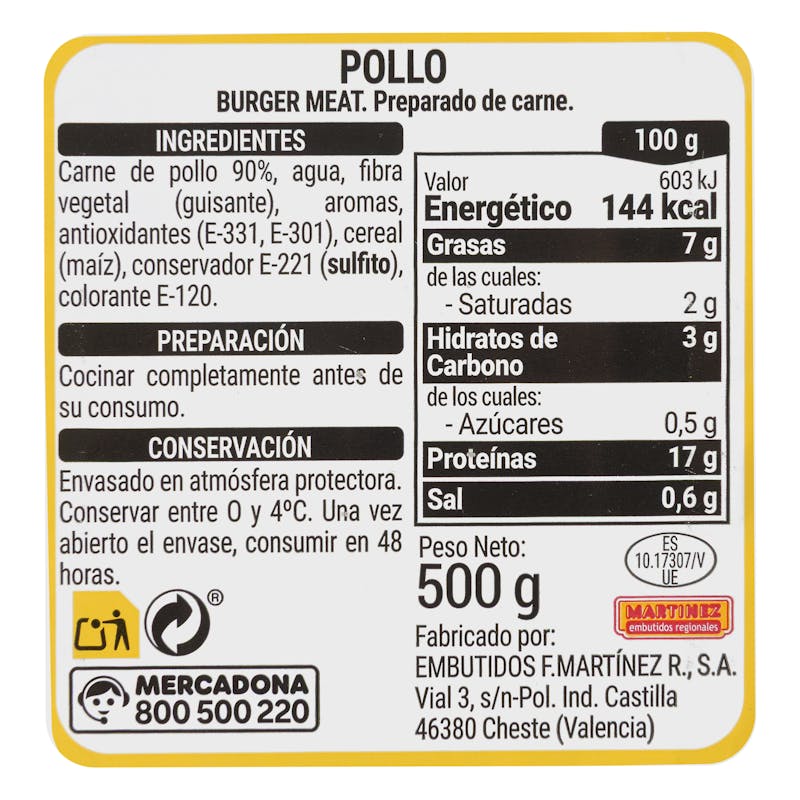 Preparado de carne picada pollo — otra vista del envase