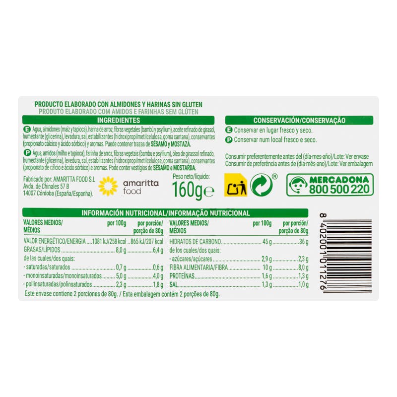 Pan redondo sin gluten Hacendado — otra vista del envase