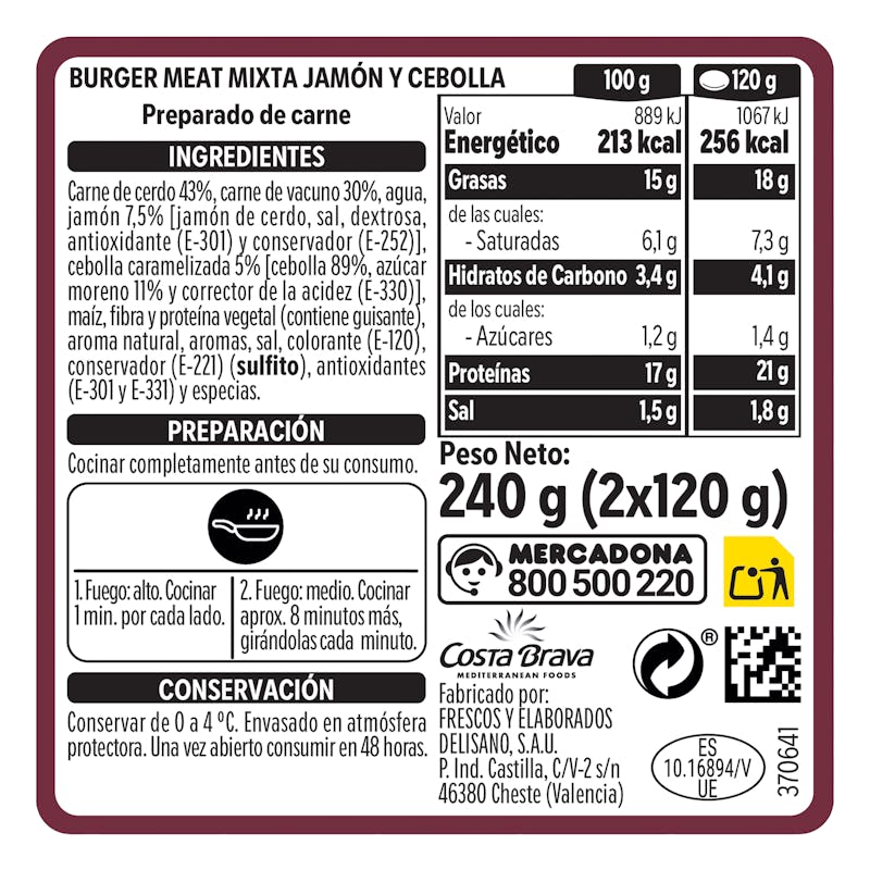 Burger de vacuno y cerdo con jamón y cebolla caramelizada — otra vista del envase