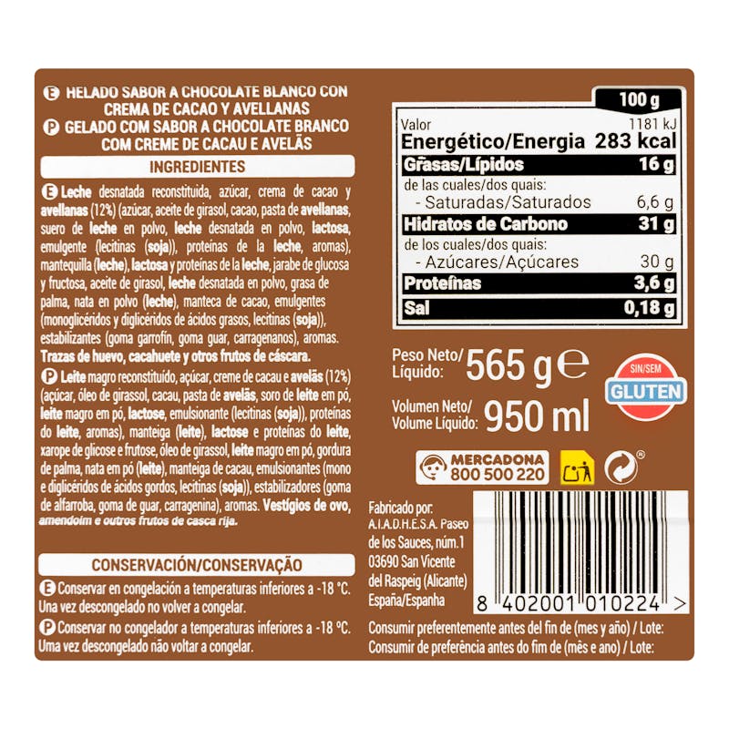 Helado sabor huevo de chocolate Hacendado — otra vista del envase