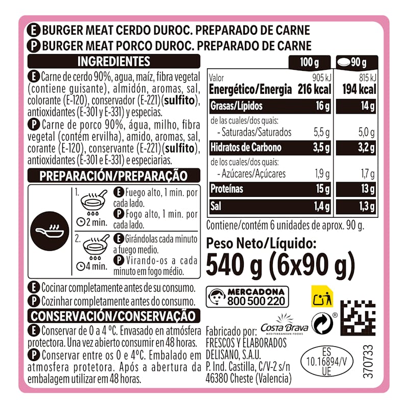 Burger de cerdo — otra vista del envase