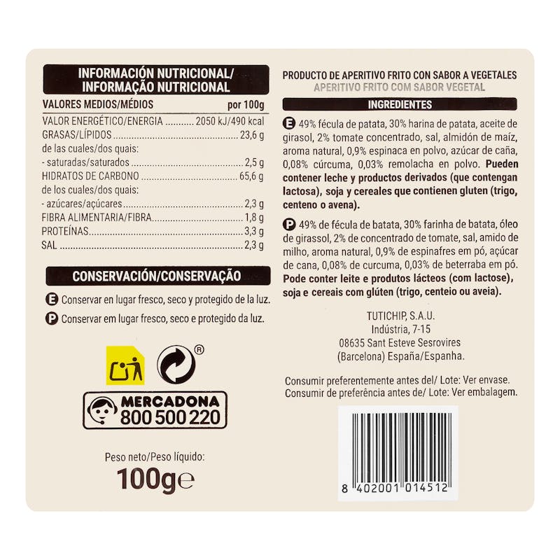 Sticks vegetales Hacendado — otra vista del envase