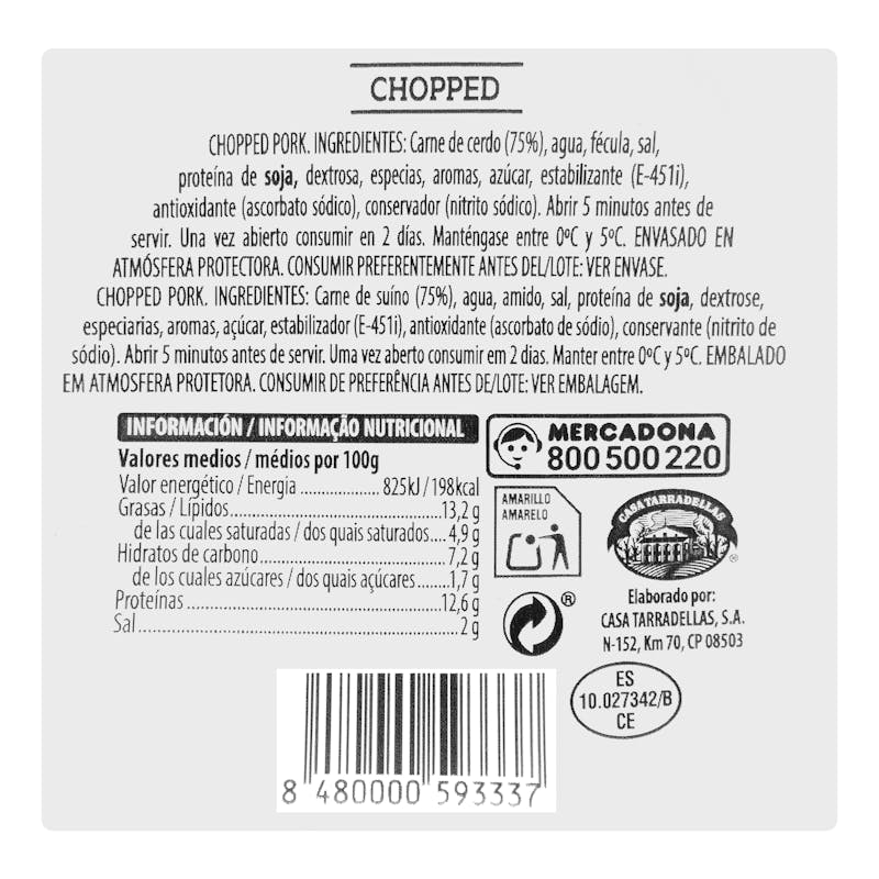 Chopped cerdo Hacendado lonchas — otra vista del envase