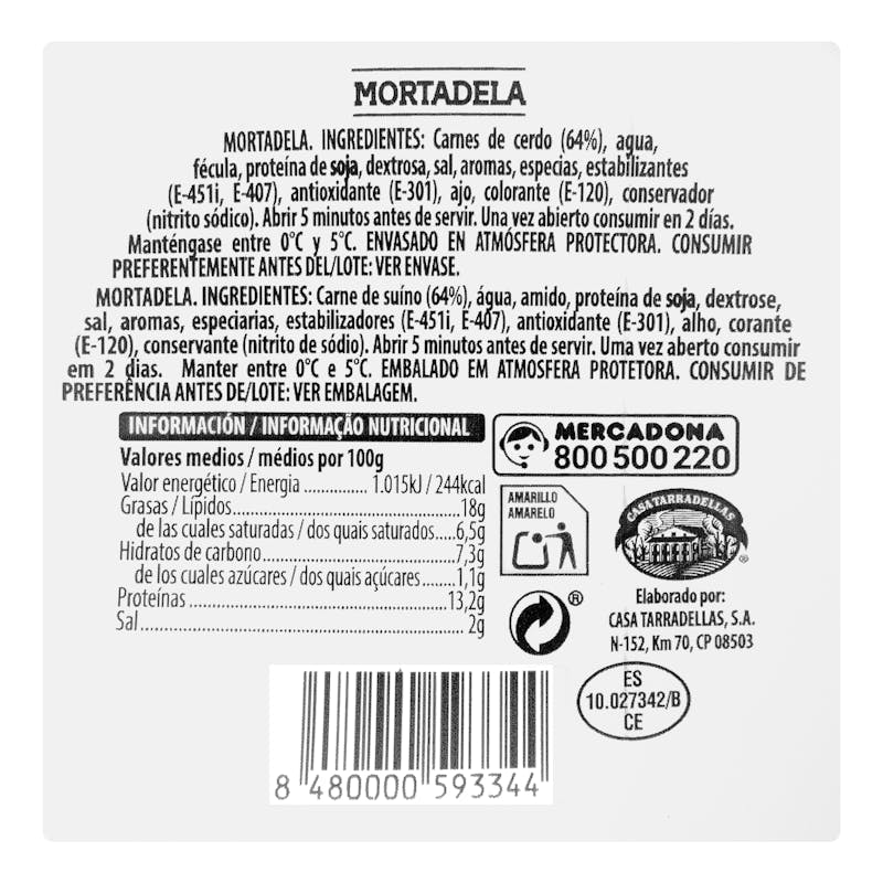 Mortadela Hacendado lonchas — otra vista del envase