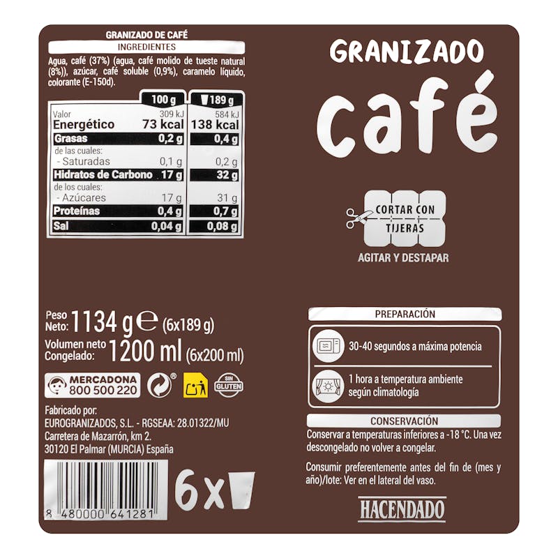 Granizado de café Hacendado — otra vista del envase