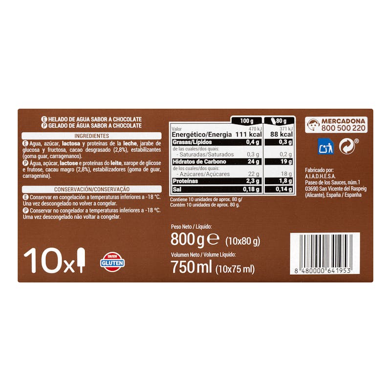 Helado hielo sabor chocolate Hacendado — otra vista del envase