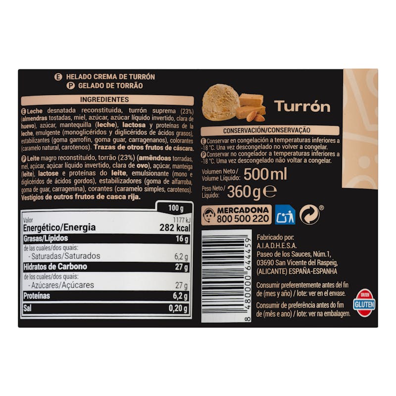 Helado de turrón Hacendado — otra vista del envase