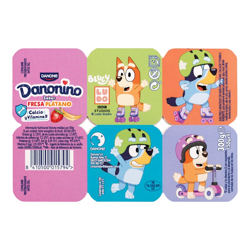 Danonino sabor fresa y plátano Danone — otra vista del envase