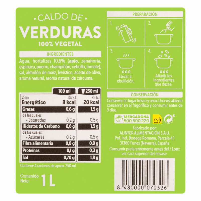 Caldo de verduras Hacendado — otra vista del envase