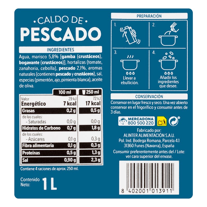 Caldo de pescado Hacendado — otra vista del envase