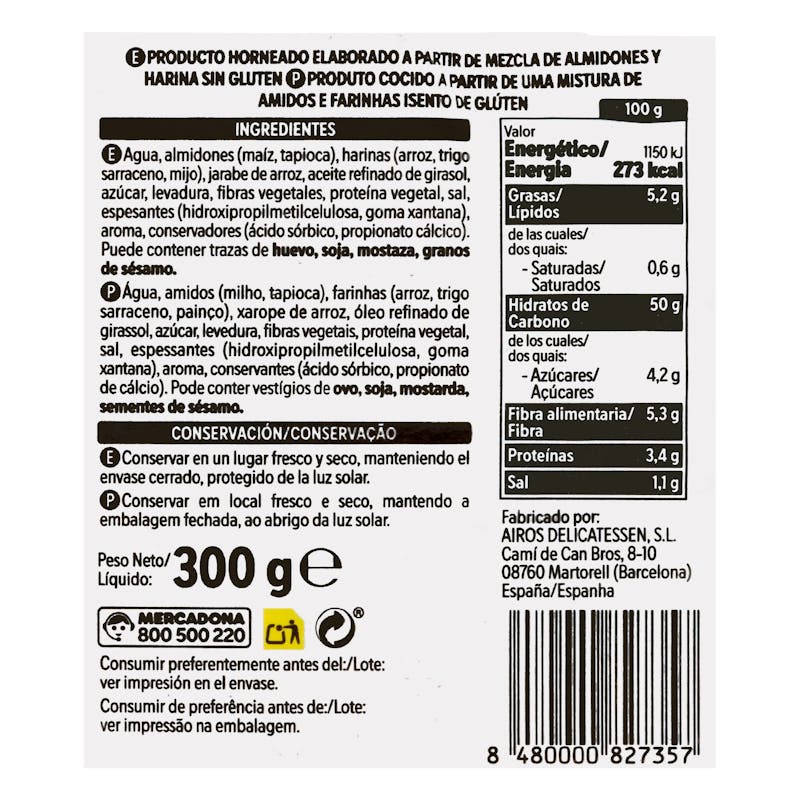 Hogaza sin gluten cortada — otra vista del envase
