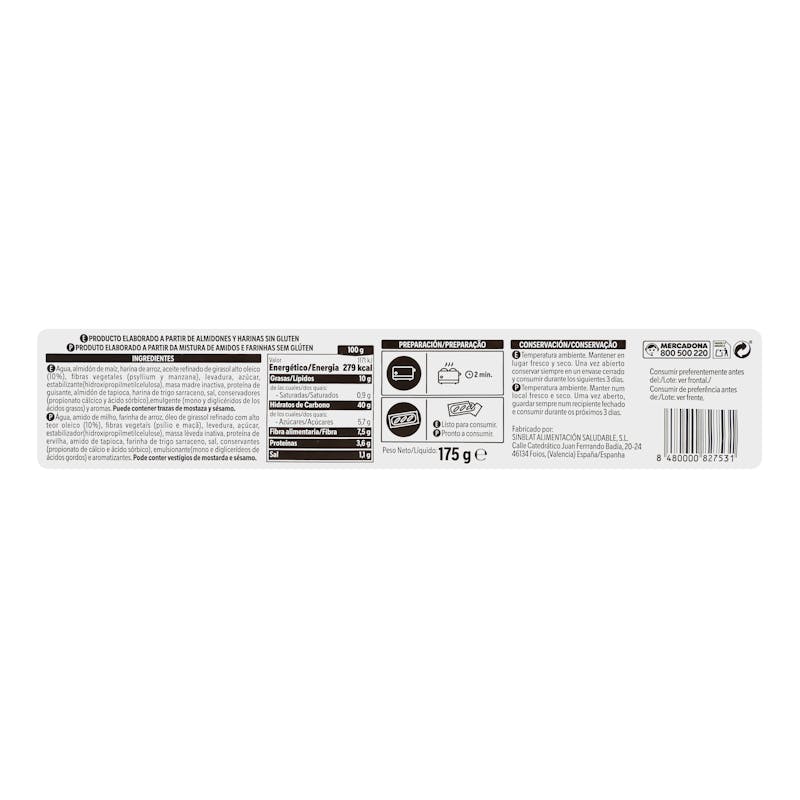 Baguette sin gluten — otra vista del envase