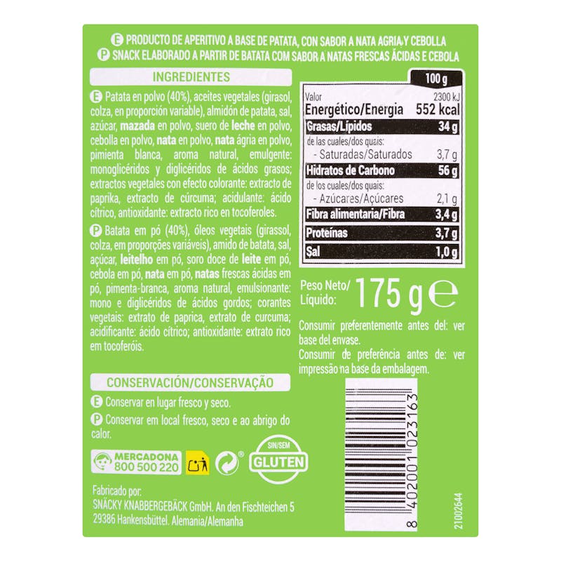 Aperitivo de patata con sabor a nata agria y cebolla — otra vista del envase